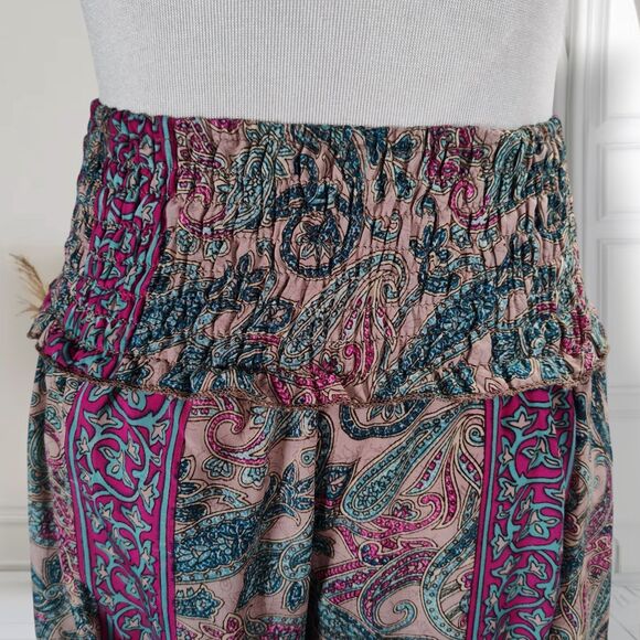 Karma Highway Palazzo Wide Leg Pants One Size Smocked Waist Boho Paisley Viscose - Picture 6 of 14